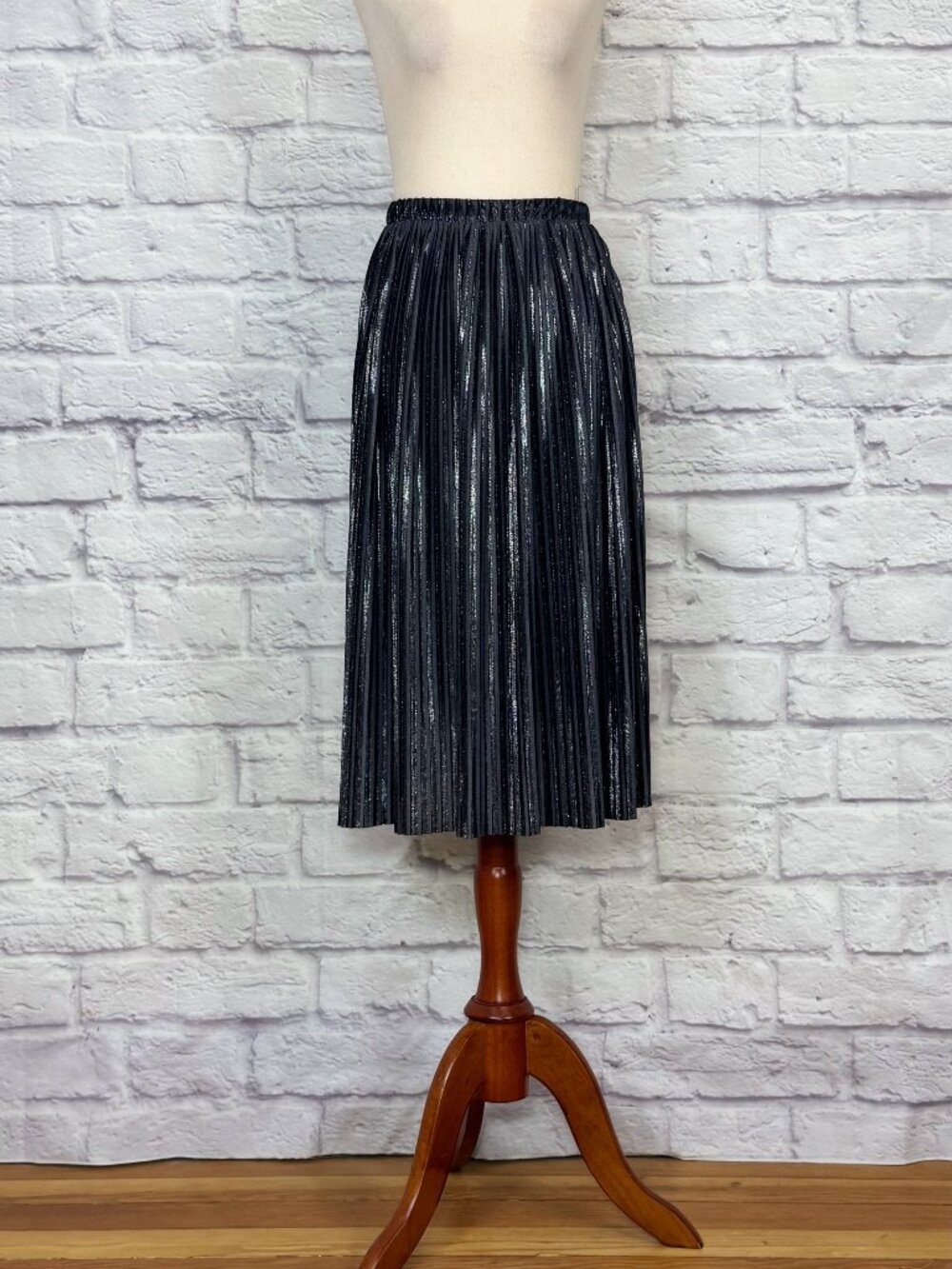 Zara Striped Pleated PU Fabric Midi Skirt